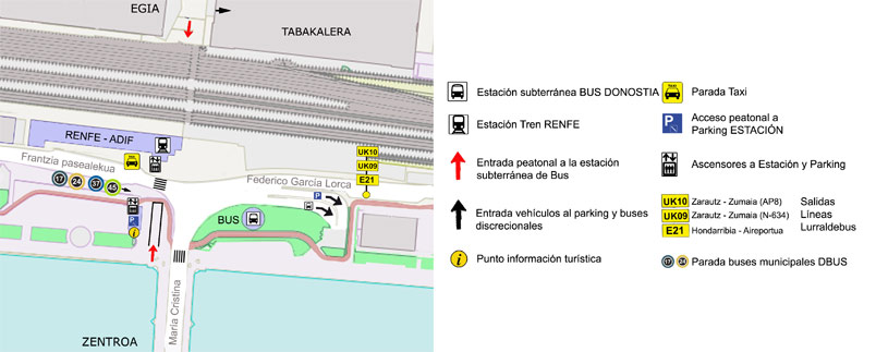 Plano de la Estación de Autobús y Tren de San Sebastián