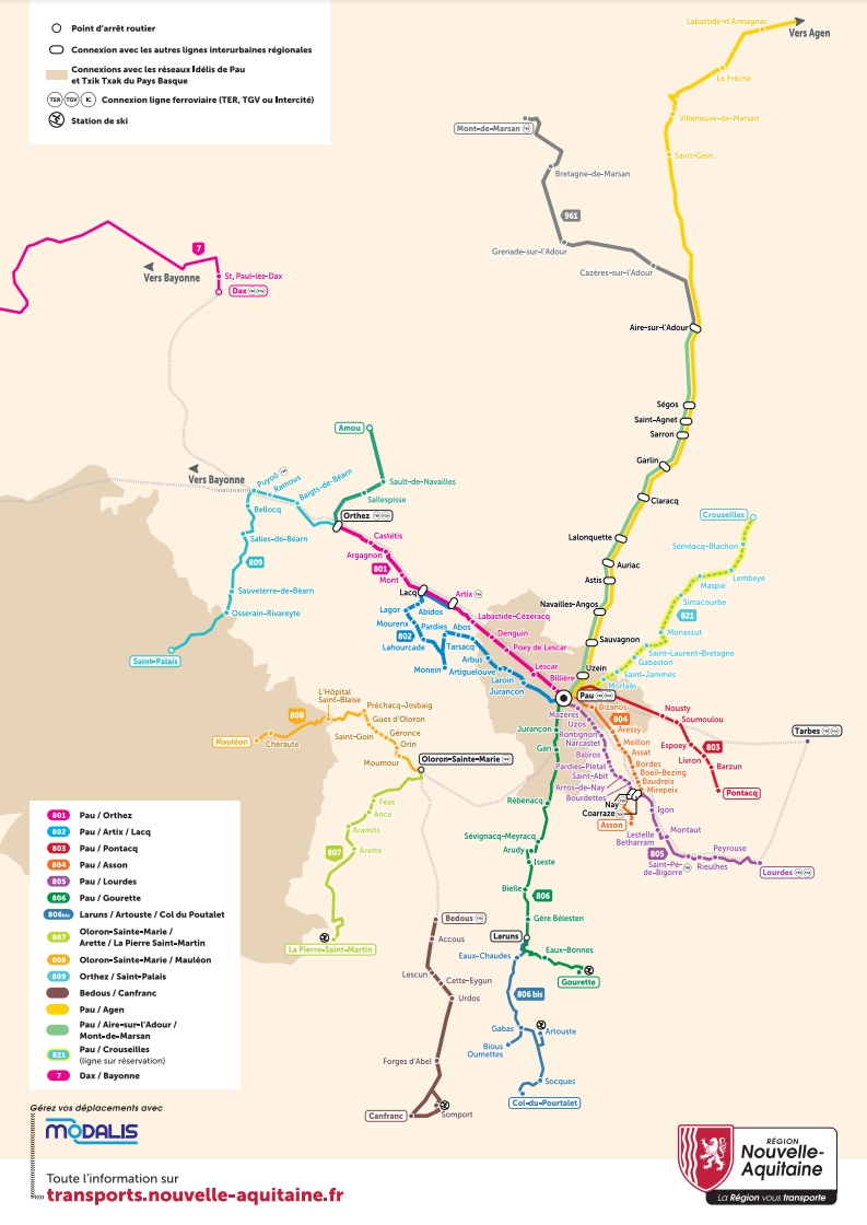 Plano de líneas de autobús de Nouvelle Aquitaine